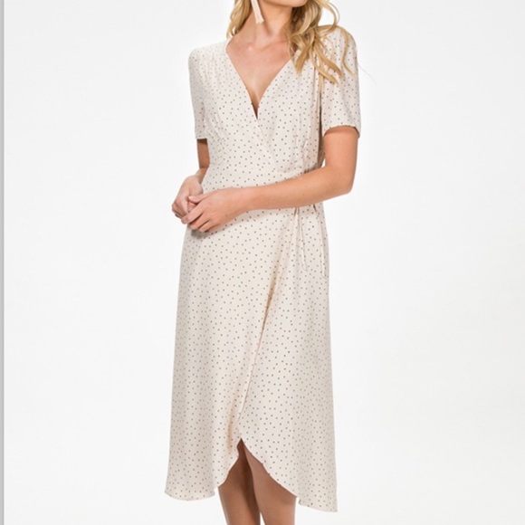 Everly Midi Polka Dot Short Sleeve Wrap Dress - Picture 3 of 11